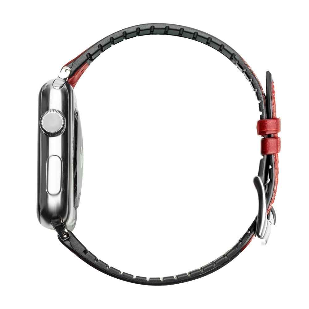 QIALINO Top-layer Cowhide Leather Watch Strap Replacement for Apple Watch Series 8 7 41mm / Series 6 SE / SE(2022) 5 4 40mm / Series 3 2 1 38mm - Red