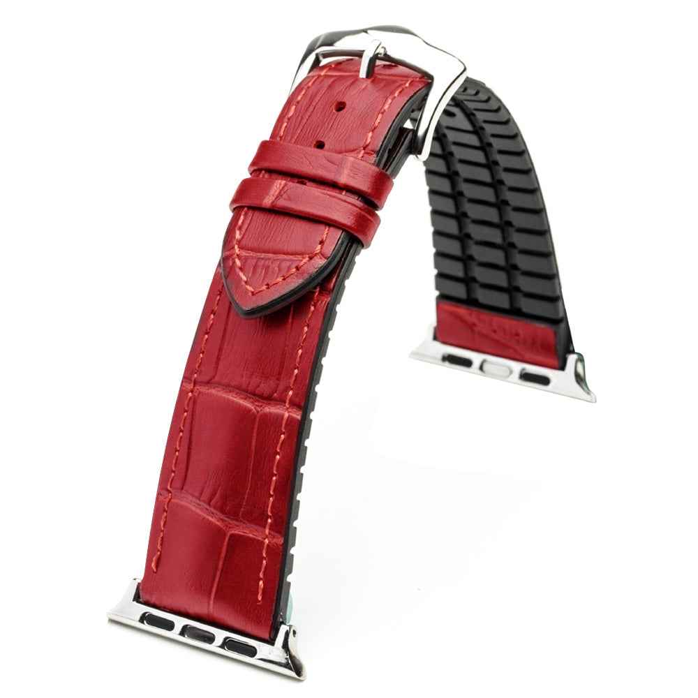 QIALINO Top-layer Cowhide Leather Watch Strap Replacement for Apple Watch Series 8 7 41mm / Series 6 SE / SE(2022) 5 4 40mm / Series 3 2 1 38mm - Red