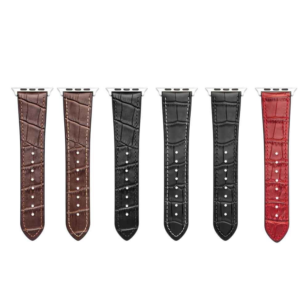 QIALINO Top-layer Cowhide Leather Watch Strap Replacement for Apple Watch Series 8 7 41mm / Series 6 SE / SE(2022) 5 4 40mm / Series 3 2 1 38mm - Red