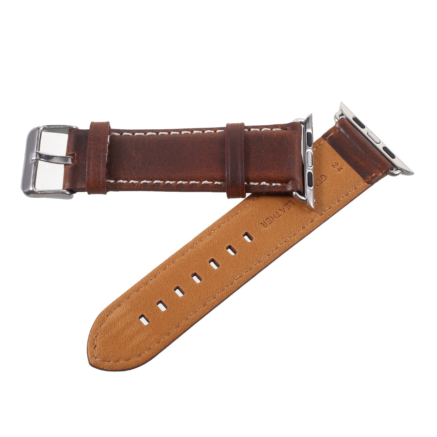 Vintage Oil Wax Genuine Leather Replacement Watchband for Apple Watch Series 8 45mm / Ultra 49mm / 7 45mm / Series 6 / SE / SE (2022) / 5 4 44mm, Series 3 / 2 / 1 42mm - Brown - UNIQBUY