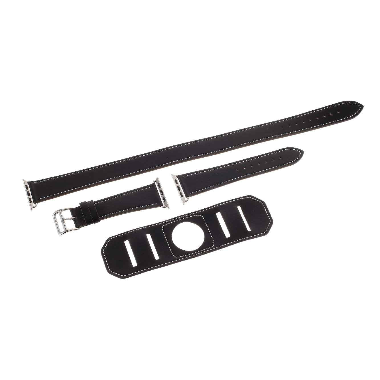 Hermes Style 4-piece Double Tour Genuine Leather Watch Band for Apple Watch Series 8 45mm / Ultra 49mm / 7 45mm / Series 6 / SE / SE (2022) / 5 4 44mm / Series 3 2 1 42mm - Black