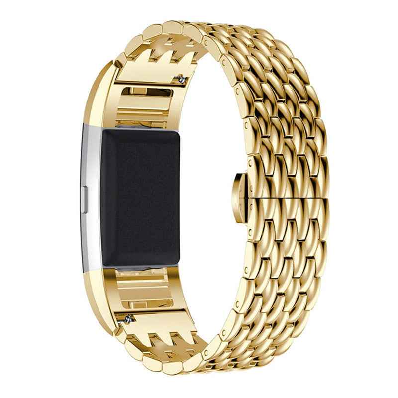 Luxury Stainless Steel Dragon Texture Band Watch Band Strap for Fitbit Charge 2 - Gold