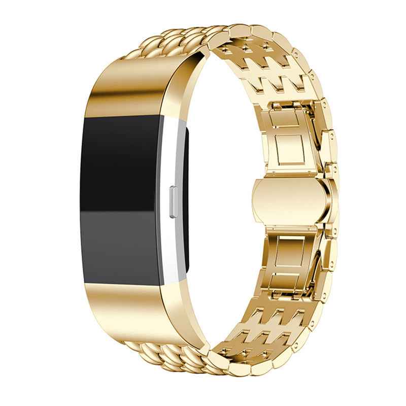 Luxury Stainless Steel Dragon Texture Band Watch Band Strap for Fitbit Charge 2 - Gold
