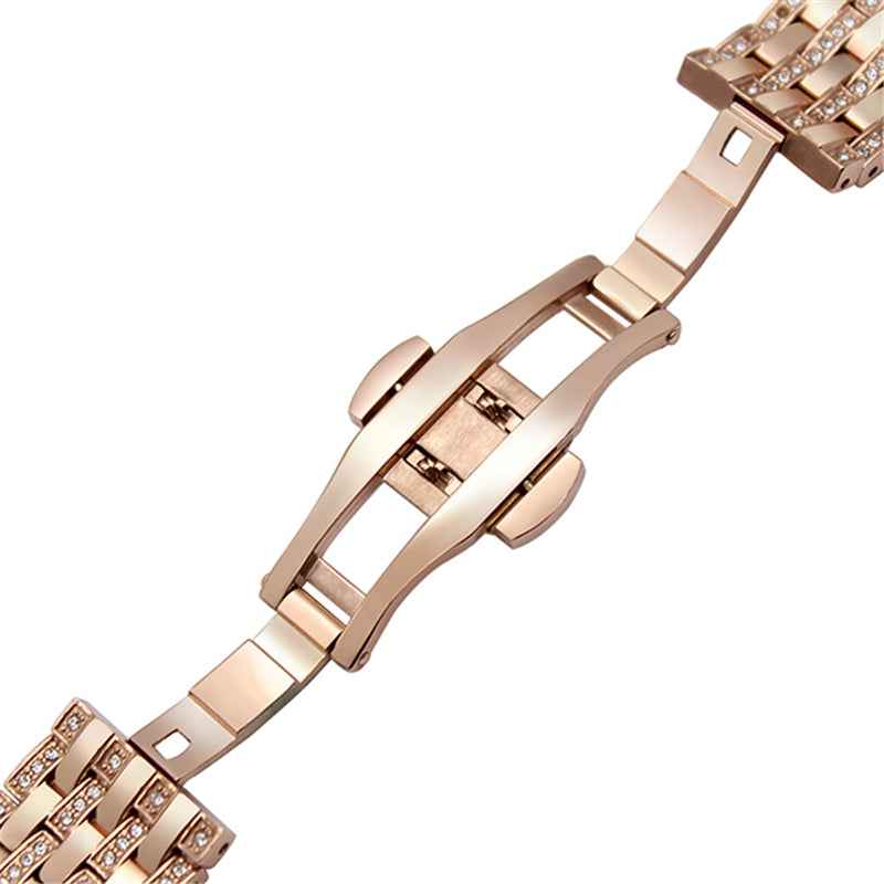 20mm Shiny Rhinestone Decor Stainless Steel Watch Strap with Butterfly Buckle for Samsung Gear S2 Classic - Rose Gold