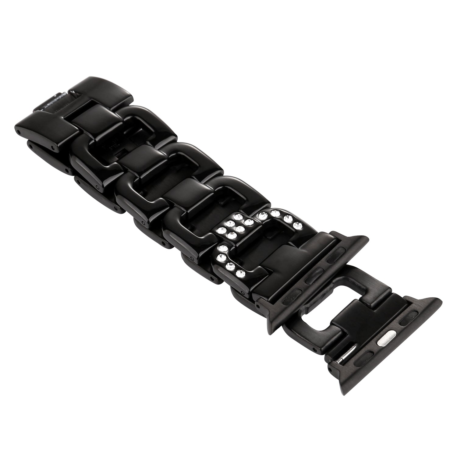 D-shape Rhinestone Decor Anti-rust Stainless Steel Watch Band for Apple Watch Series 8 7 41mm / Series 6 SE / SE(2022) 5 4 40mm / Series 3 2 1 38mm - Black - UNIQBUY