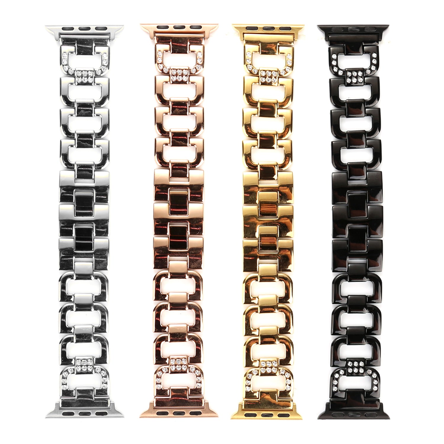 D-shape Rhinestone Decor Anti-rust Stainless Steel Watch Band for Apple Watch Series 8 7 41mm / Series 6 SE / SE(2022) 5 4 40mm / Series 3 2 1 38mm - Black - UNIQBUY