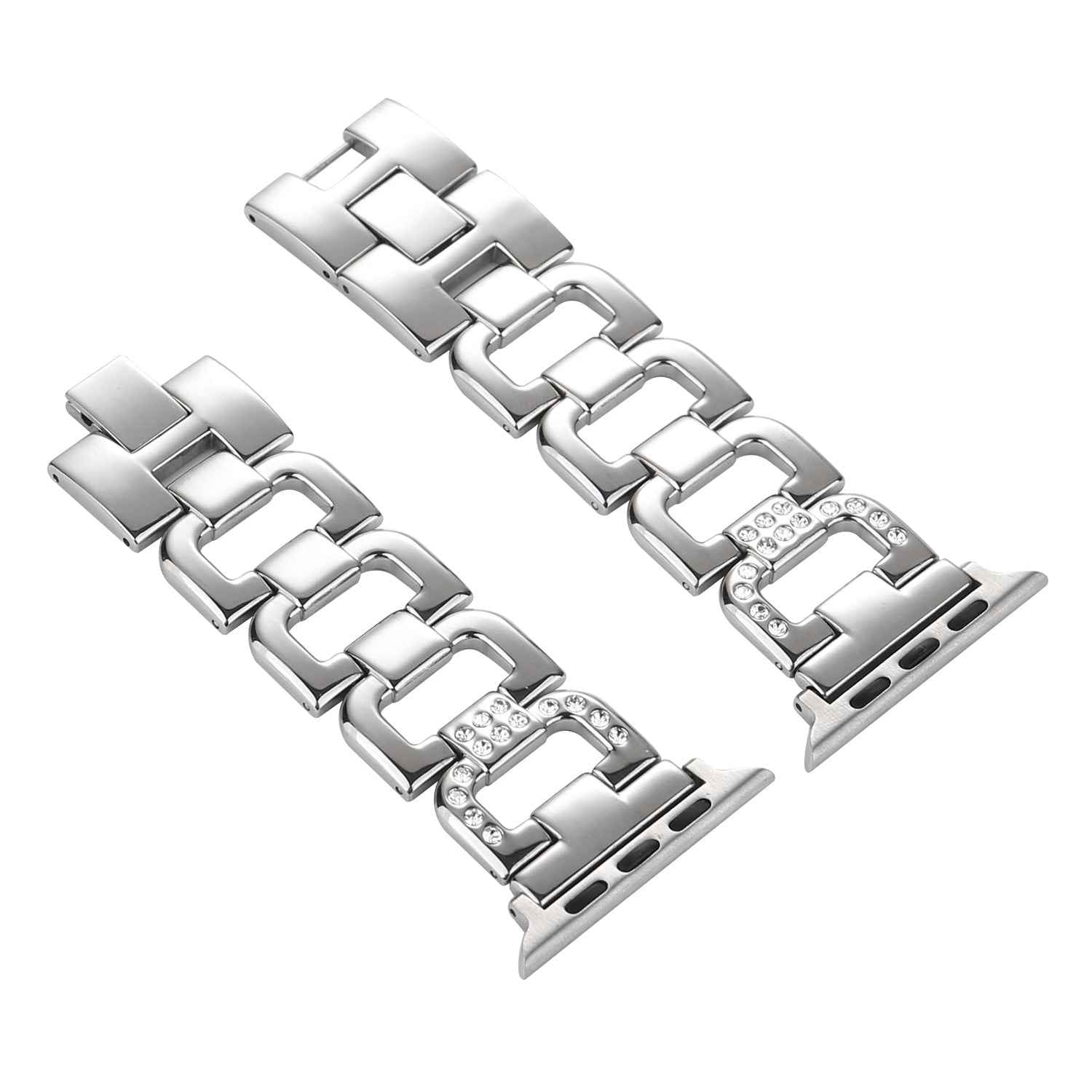 D-shape Rhinestone Decor Anti-rust Stainless Steel Watch Strap for Apple Watch Series 8 7 41mm / Series 6 SE / SE(2022) 5 4 40mm / Series 3 2 1 38mm - Silver