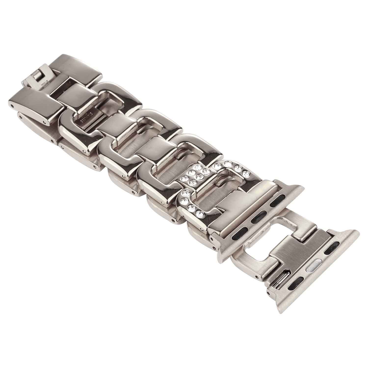 D-shape Rhinestone Decor Anti-rust Stainless Steel Watch Strap for Apple Watch Series 8 7 41mm / Series 6 SE / SE(2022) 5 4 40mm / Series 3 2 1 38mm - Silver