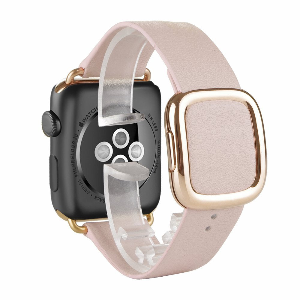 For Apple Watch Series 8 45mm / Ultra 49mm / 7 45mm / Series 6 / SE / SE (2022) / 5 / 4 44mm / Series 3 2 1 42mm Modern Genuine Leather Watch Strap with Magnetic Buckle - Pink - UNIQBUY