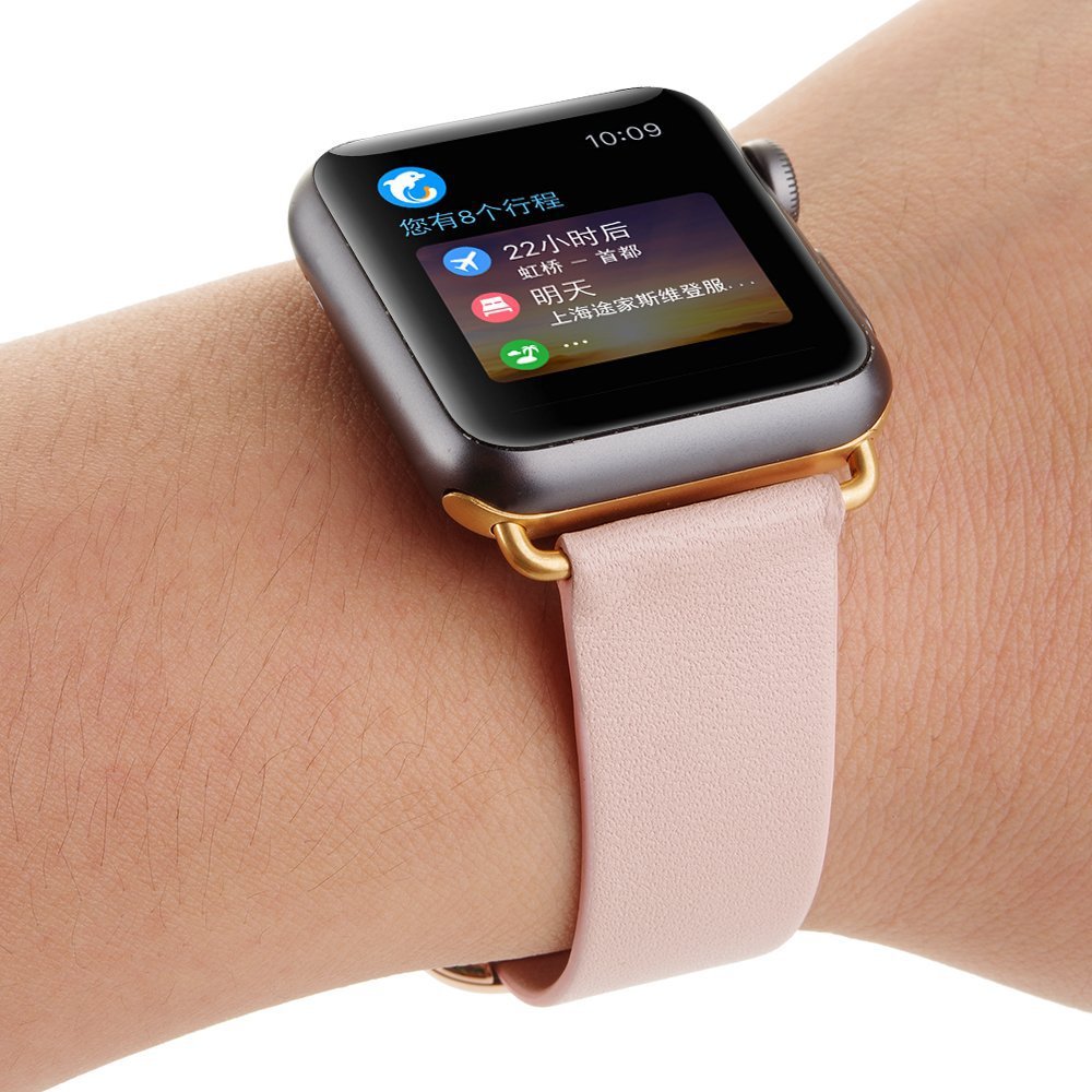 For Apple Watch Series 8 45mm / Ultra 49mm / 7 45mm / Series 6 / SE / SE (2022) / 5 / 4 44mm / Series 3 2 1 42mm Modern Genuine Leather Watch Strap with Magnetic Buckle - Pink - UNIQBUY