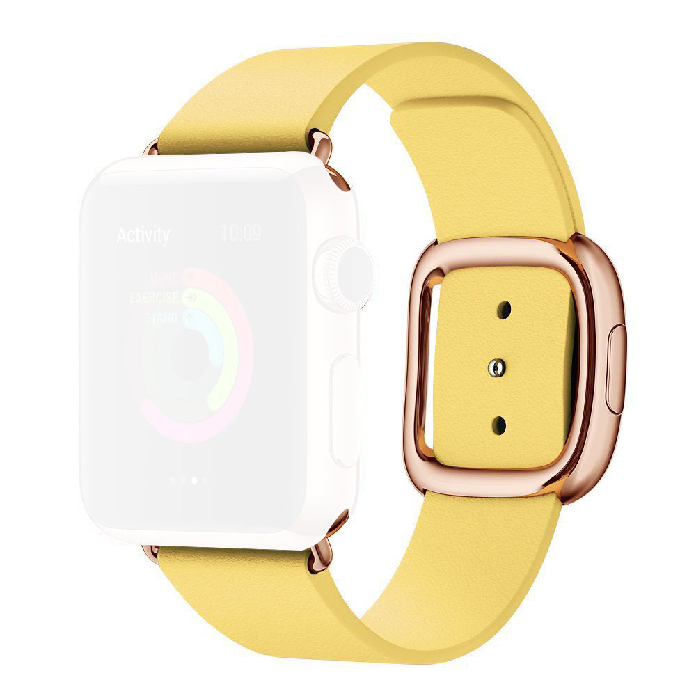 For Apple Watch Series 8 45mm / Ultra 49mm / 7 45mm / Series 6 / SE / SE (2022) / 5 / 4 44mm / Series 3 2 1 42mm Modern Genuine Leather Watch Bracelet with Magnetic Buckle - Yellow - UNIQBUY