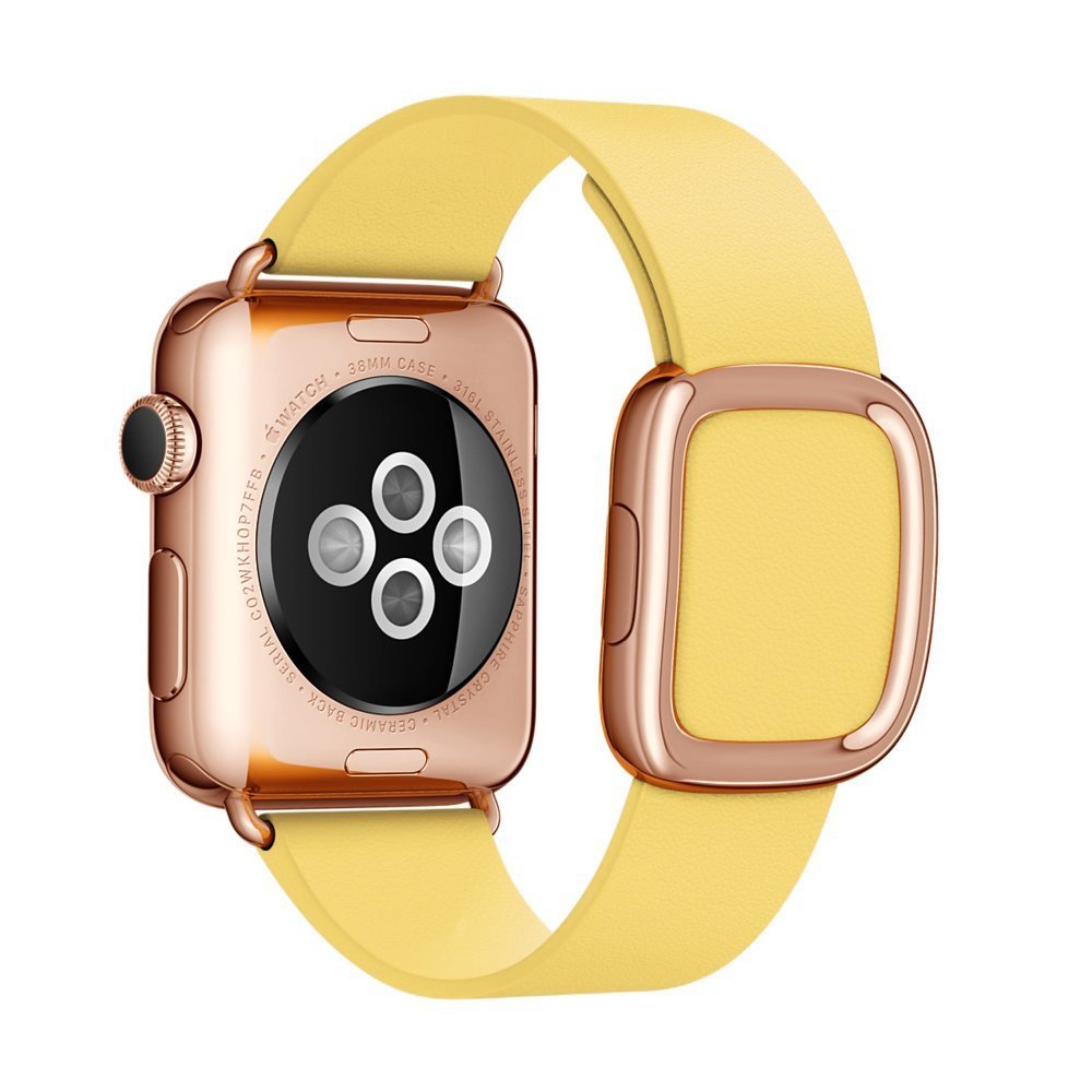 For Apple Watch Series 8 45mm / Ultra 49mm / 7 45mm / Series 6 / SE / SE (2022) / 5 / 4 44mm / Series 3 2 1 42mm Modern Genuine Leather Watch Bracelet with Magnetic Buckle - Yellow - UNIQBUY