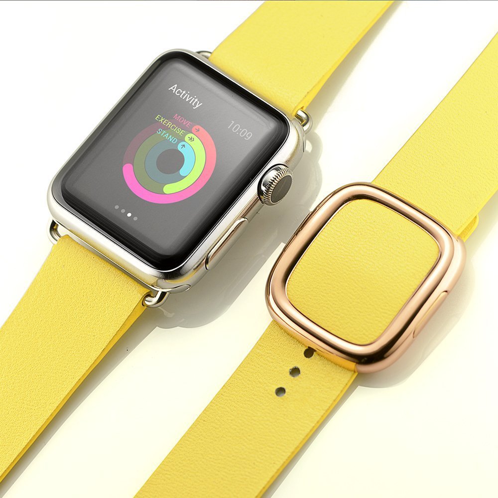 For Apple Watch Series 8 45mm / Ultra 49mm / 7 45mm / Series 6 / SE / SE (2022) / 5 / 4 44mm / Series 3 2 1 42mm Modern Genuine Leather Watch Bracelet with Magnetic Buckle - Yellow - UNIQBUY