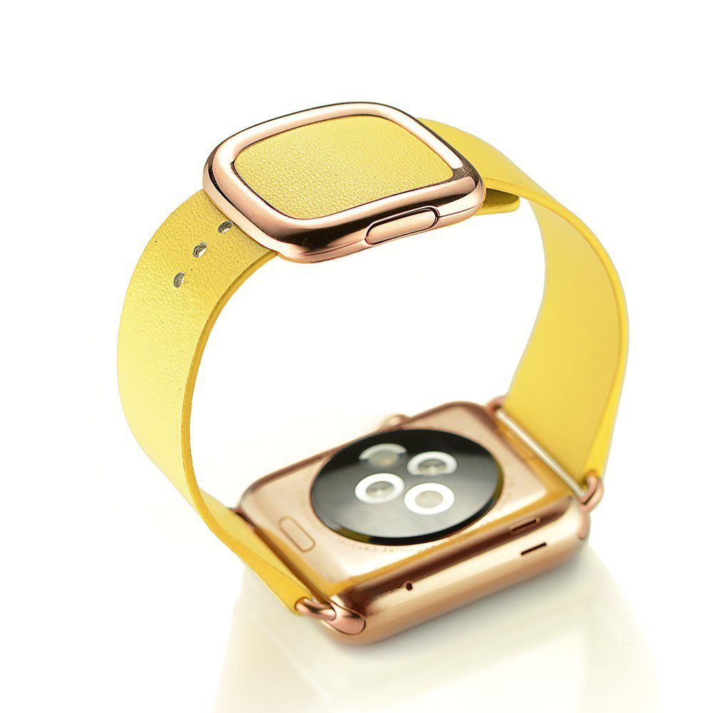 For Apple Watch Series 8 45mm / Ultra 49mm / 7 45mm / Series 6 / SE / SE (2022) / 5 / 4 44mm / Series 3 2 1 42mm Modern Genuine Leather Watch Bracelet with Magnetic Buckle - Yellow - UNIQBUY