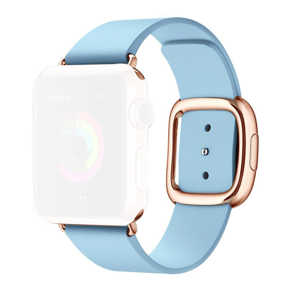 For Apple Watch Series 8 45mm / Ultra 49mm / 7 45mm / Series 6 / SE / SE (2022) / 5 / 4 44mm / Series 3 2 1 42mm Modern Genuine Leather Watchband Strap with Magnetic Buckle - Blue - UNIQBUY