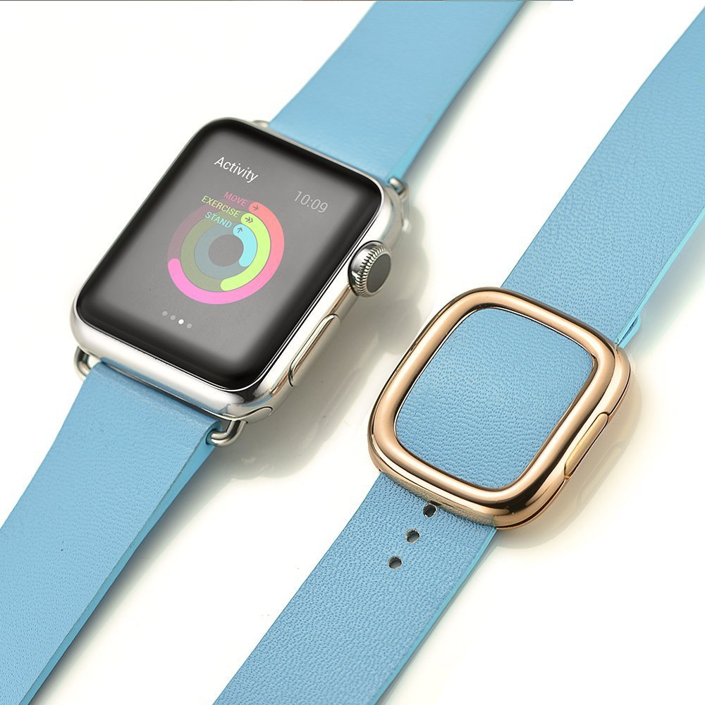 For Apple Watch Series 8 45mm / Ultra 49mm / 7 45mm / Series 6 / SE / SE (2022) / 5 / 4 44mm / Series 3 2 1 42mm Modern Genuine Leather Watchband Strap with Magnetic Buckle - Blue - UNIQBUY