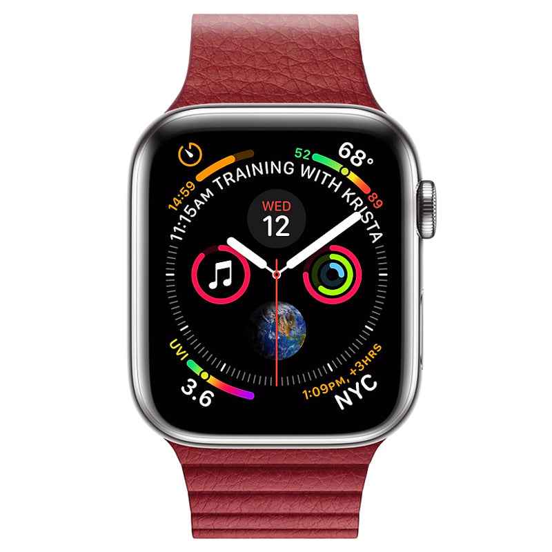 QIALINO Magnetic Loop Genuine Leather Watch Strap for Apple Watch Series 8 / 7 41mm / SE / SE(2022) / Series 6 / 5 / 4 40mm / Series 3 / 2 / 1 38mm - Red