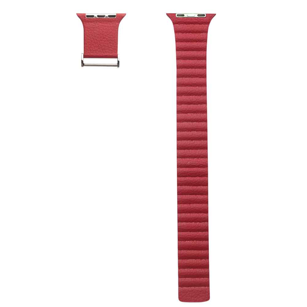 QIALINO Magnetic Loop Genuine Leather Watch Strap for Apple Watch Series 8 / 7 41mm / SE / SE(2022) / Series 6 / 5 / 4 40mm / Series 3 / 2 / 1 38mm - Red