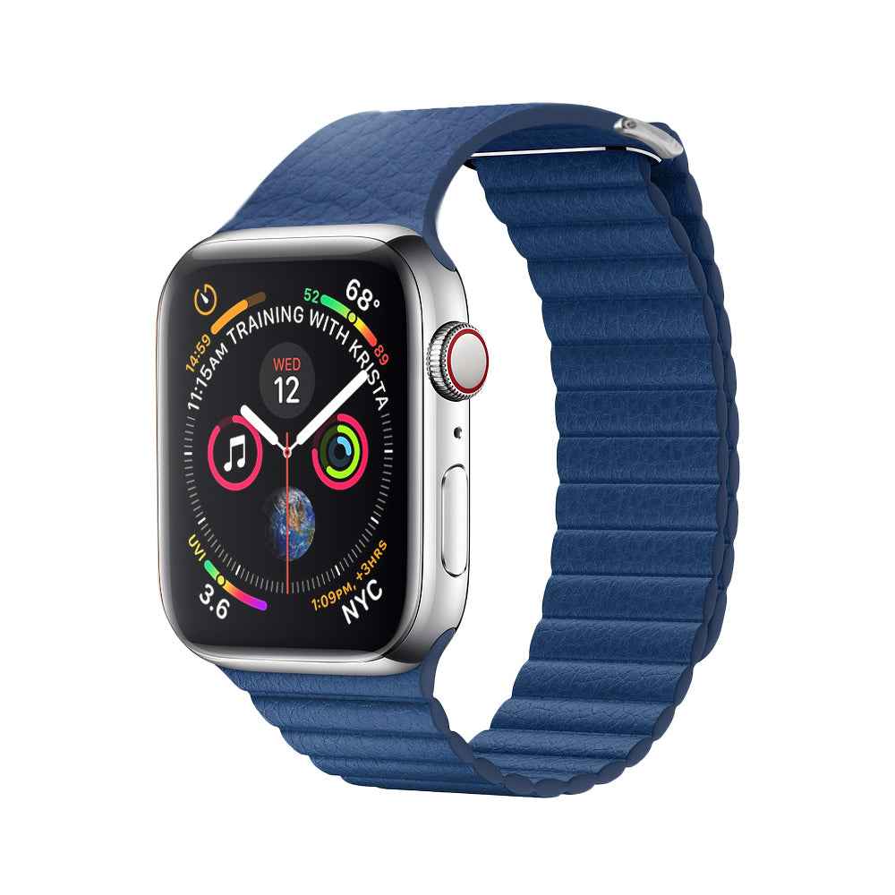 QIALINO Magnetic Loop Genuine Leather Watch Band Placement for Apple Watch Series 8 / 7 41mm / SE / SE(2022) / Series 6 / 5 / 4 40mm / Series 3 / 2 / 1 38mm - Blue