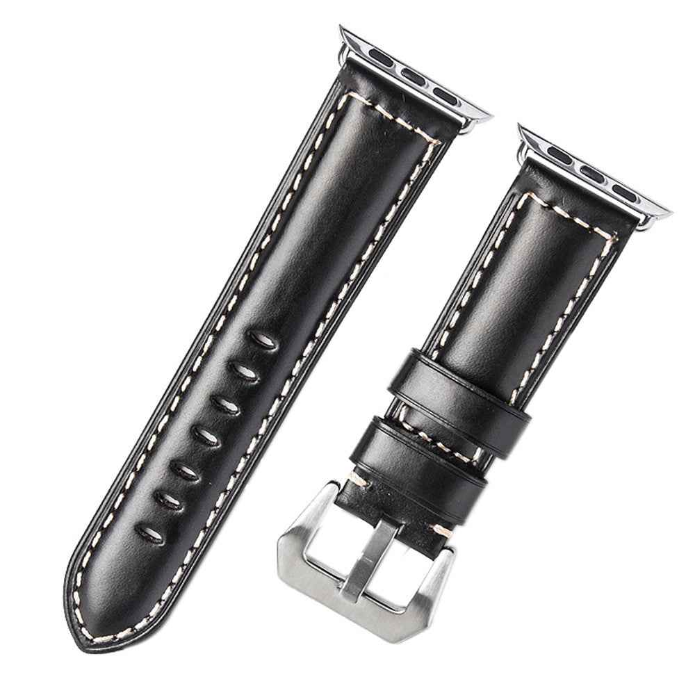 QIALINO Top Layer Cowhide Leather Watch Strap for Apple Watch Series 8 45mm / Ultra 49mm / 7 45mm / 6 / SE / SE (2022) / 5 4 44mm, Series 3 / 2 / 1 42mm - Black