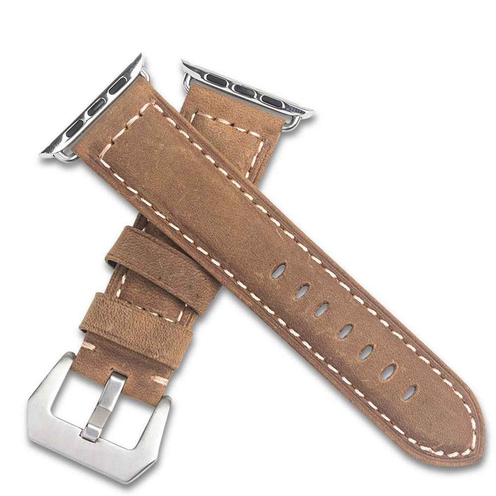QIALINO Crazy Horse Texture Genuine Leather Band for Apple Watch Series 8 45mm / Ultra 49mm / 7 45mm / 6 / SE / SE (2022) / 5 4 44mm / Series 3 / 2 / 1 42mm - Brown