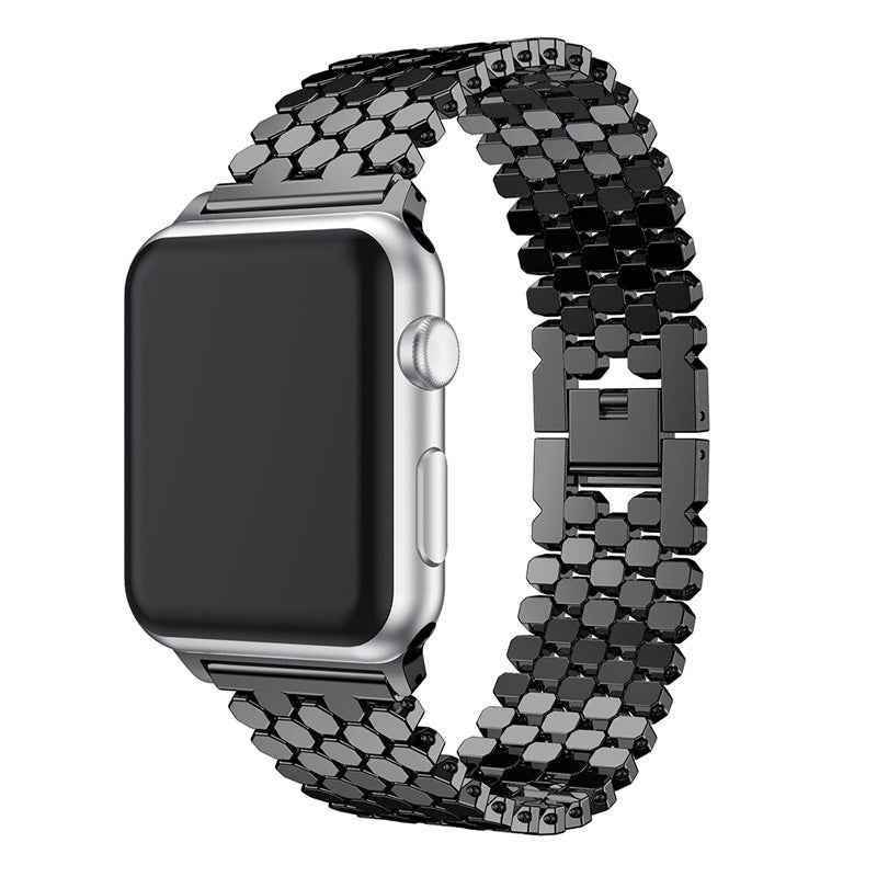 XINCUCO D-Button Buckle Stainless Steel Fish Scale Shape Watch Band for Apple Watch Series 8 / 7 41mm / SE / SE(2022) / Series 6 / 5 4 40mm / Series 3 2 1 38mm - Black