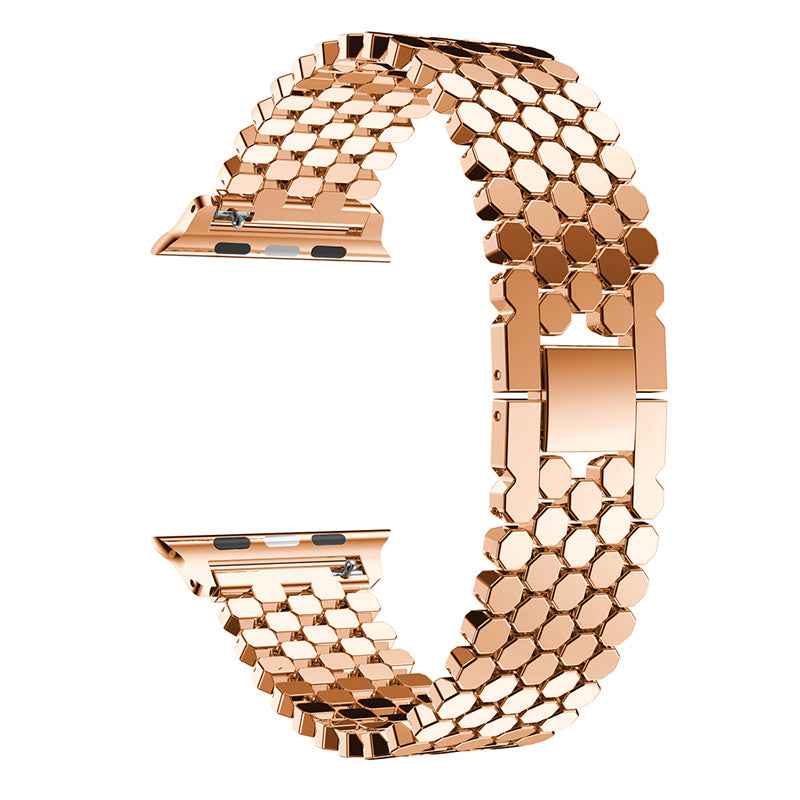 XINCUCO D-Button Buckle Stainless Steel Fish Scale Shape Watch Strap Band for Apple Watch Series 8 / 7 41mm / SE / SE(2022) / Series 6 / 5 4 40mm / Series 3 2 1 38mm - Rose Gold
