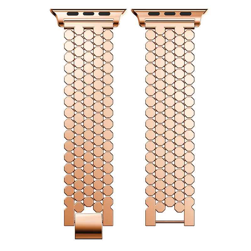 XINCUCO D-Button Buckle Stainless Steel Fish Scale Shape Watch Band for Apple Watch Series 8 45mm / Ultra 49mm / 7 45mm / Series 6 SE / SE (2022) / 5 4 44mm / Series 3 2 1 42mm - Rose Gold