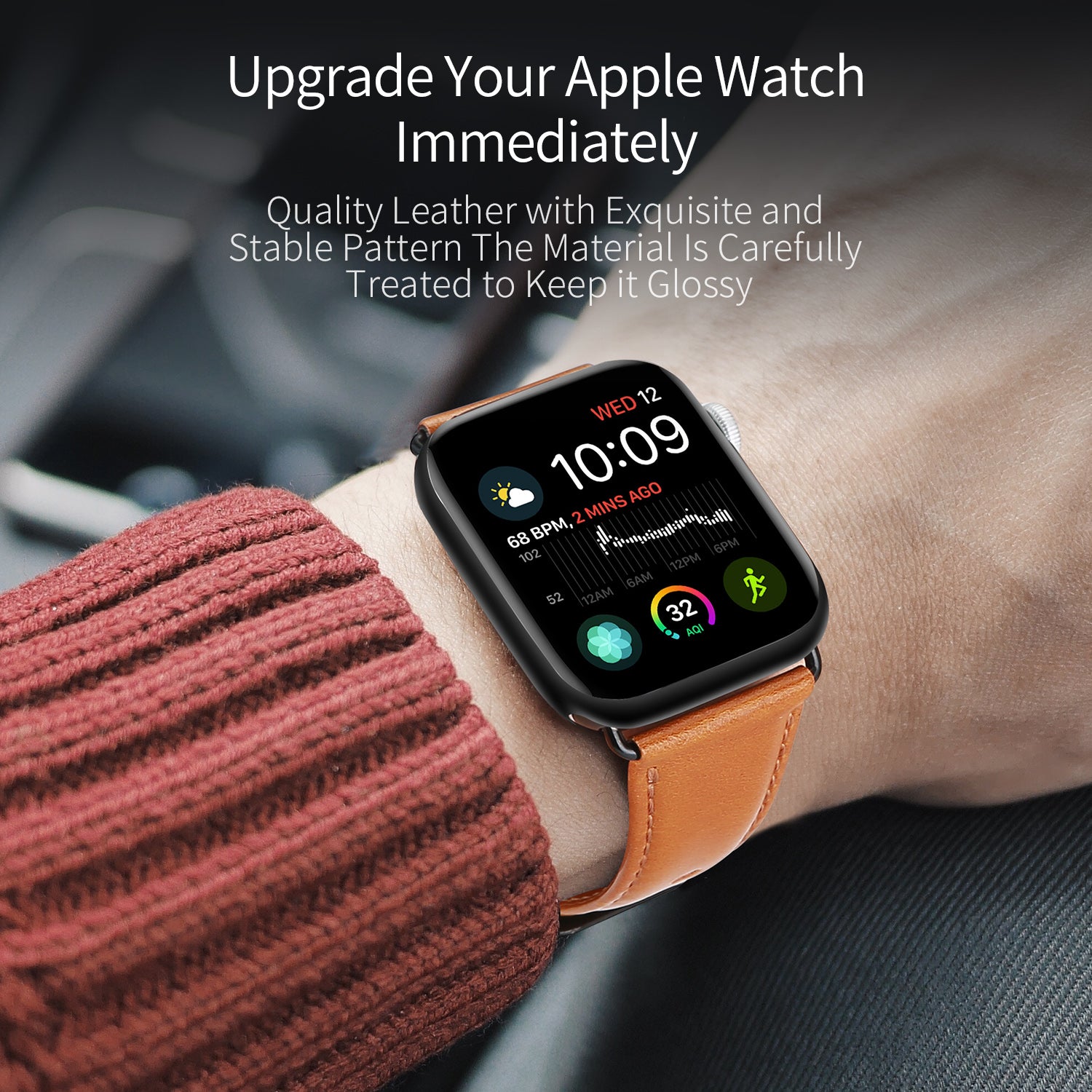 DUX DUCIS Business Genuine Leather Watch Strap with Stainless Steel Buckle for Apple Watch Series 8 45mm / 7 45mm / Series 6 / SE / SE (2022) / 5 4 44mm / Series 3 2 1 42mm - Brown - UNIQBUY