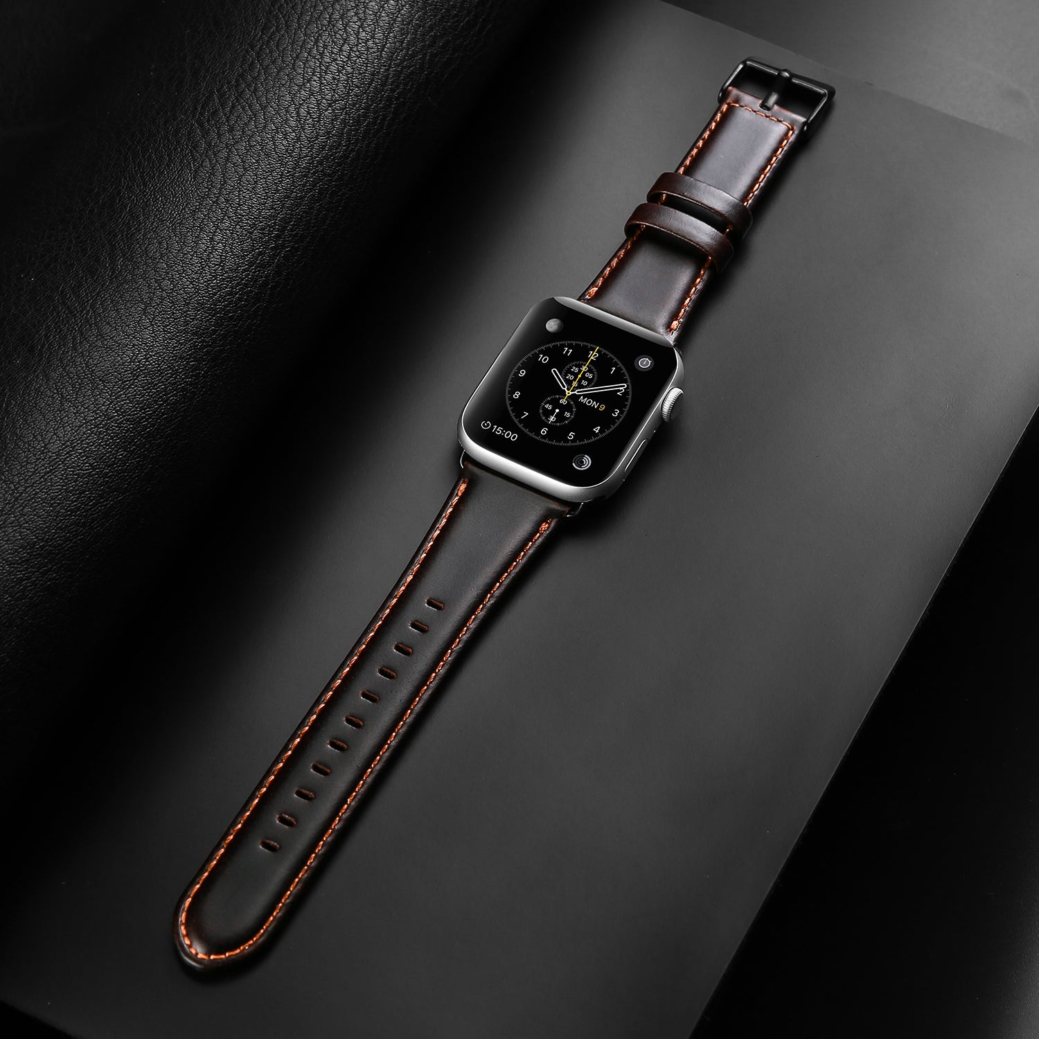 DUX DUCIS Business Genuine Leather Watch Strap with Stainless Steel Buckle for Apple Watch Series 8 45mm / 7 45mm / Series 6 / SE / SE (2022) / 5 4 44mm / Series 3 2 1 42mm - Coffee - UNIQBUY