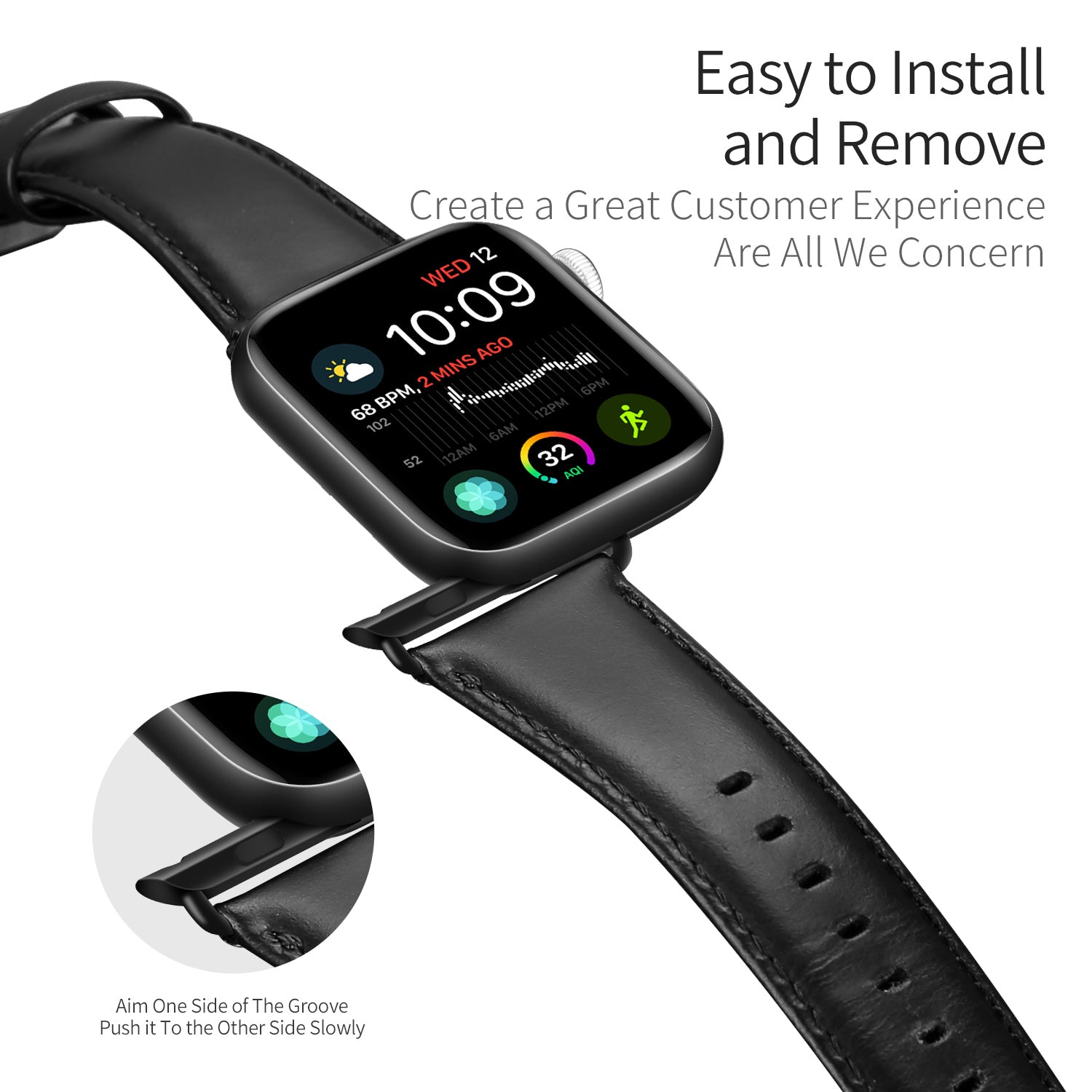 DUX DUCIS Business Genuine Leather Watch Band for Apple Watch Series 8 7 41mm / Series 6 SE / SE(2022) 5 4 40mm / Series 3 2 1 38mm - Black - UNIQBUY