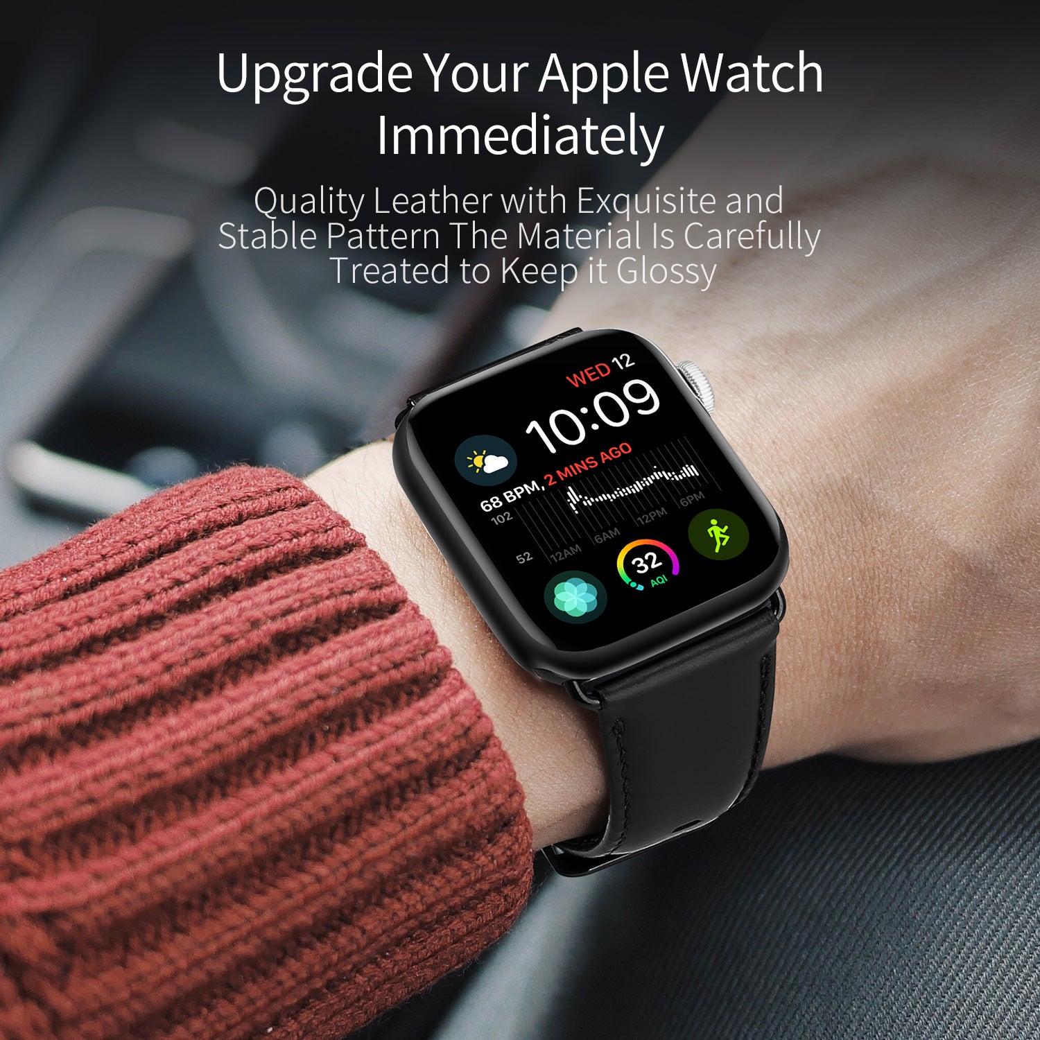 DUX DUCIS Business Genuine Leather Watch Band for Apple Watch Series 8 7 41mm / Series 6 SE / SE(2022) 5 4 40mm / Series 3 2 1 38mm - Black - UNIQBUY