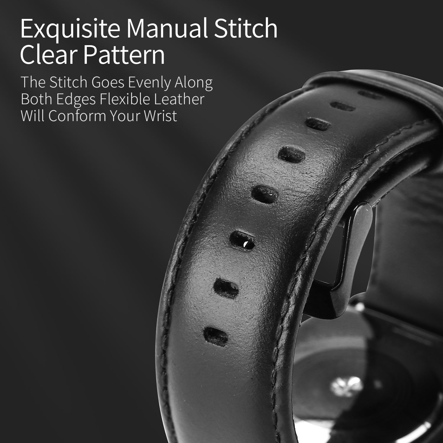 DUX DUCIS Business Genuine Leather Watch Band for Apple Watch Series 8 7 41mm / Series 6 SE / SE(2022) 5 4 40mm / Series 3 2 1 38mm - Black - UNIQBUY
