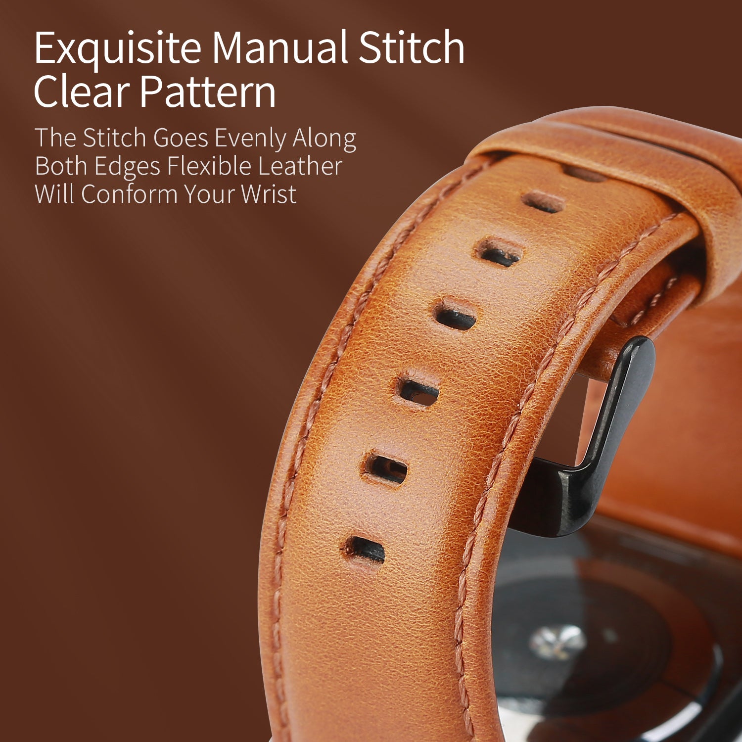 DUX DUCIS Business Genuine Leather Watch Band for Apple Watch Series 8 7 41mm / Series 6 SE / SE(2022) 5 4 40mm / Series 3 2 1 38mm - Brown - UNIQBUY