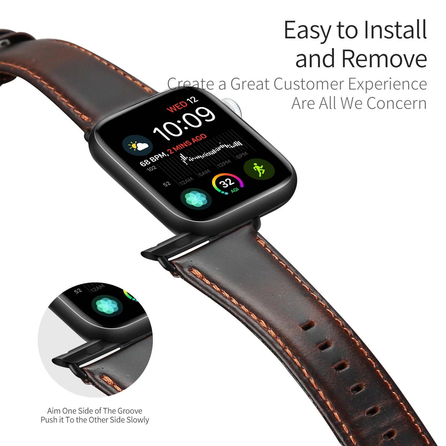 DUX DUCIS Business Genuine Leather Watch Band for Apple Watch Series 8 7 41mm / Series 6 SE / SE(2022) 5 4 40mm / Series 3 2 1 38mm - Coffee - UNIQBUY