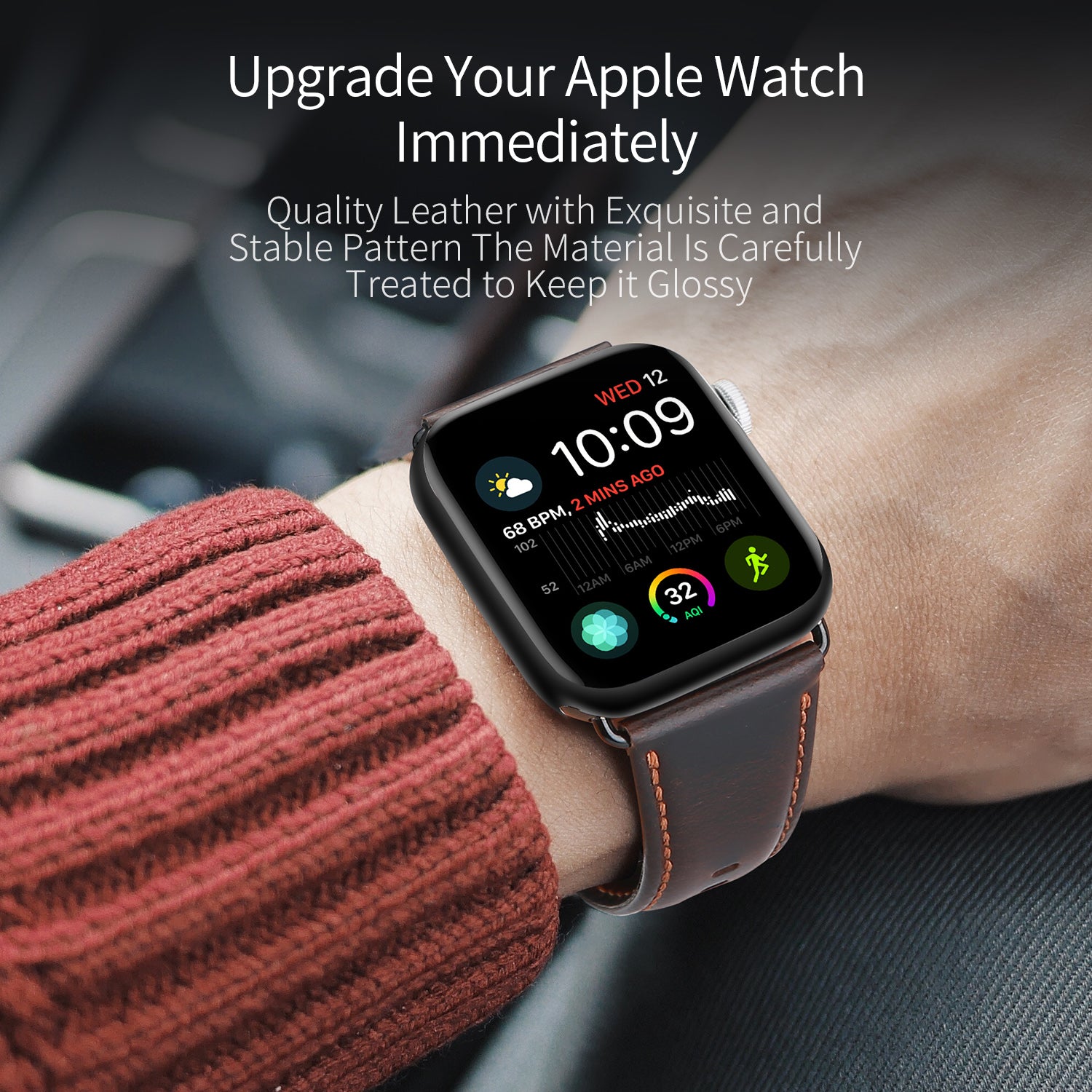 DUX DUCIS Business Genuine Leather Watch Band for Apple Watch Series 8 7 41mm / Series 6 SE / SE(2022) 5 4 40mm / Series 3 2 1 38mm - Coffee - UNIQBUY