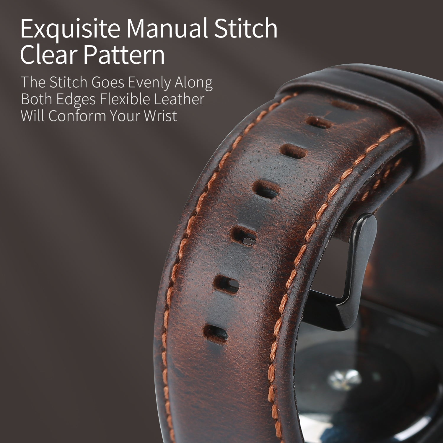DUX DUCIS Business Genuine Leather Watch Band for Apple Watch Series 8 7 41mm / Series 6 SE / SE(2022) 5 4 40mm / Series 3 2 1 38mm - Coffee - UNIQBUY
