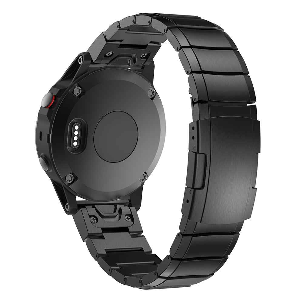 Stainless Steel Bracelet Link Chain Watch Band with Quick Fit Push Buckle for Garmin Fenix 5 195mm - Black