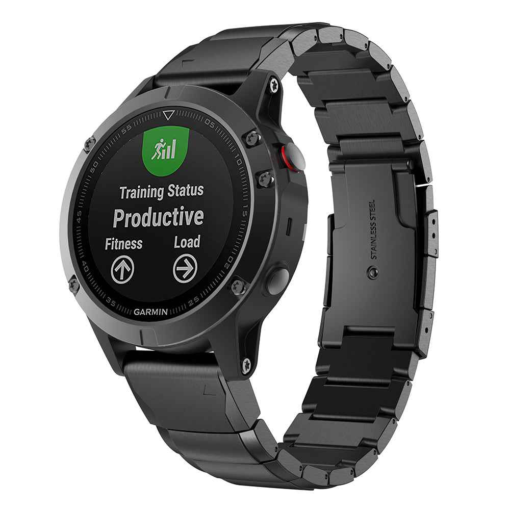Stainless Steel Bracelet Link Chain Watch Band with Quick Fit Push Buckle for Garmin Fenix 5 195mm - Black