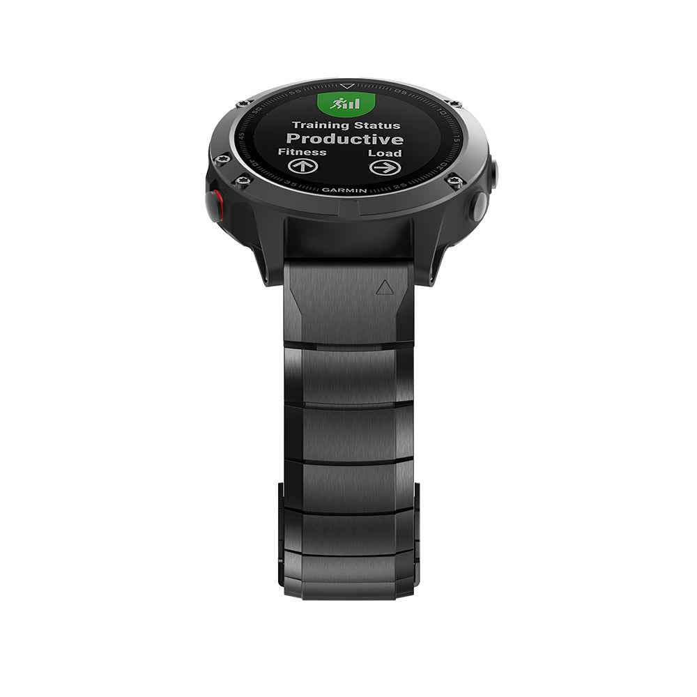 Stainless Steel Bracelet Link Chain Watch Band with Quick Fit Push Buckle for Garmin Fenix 5 195mm - Black