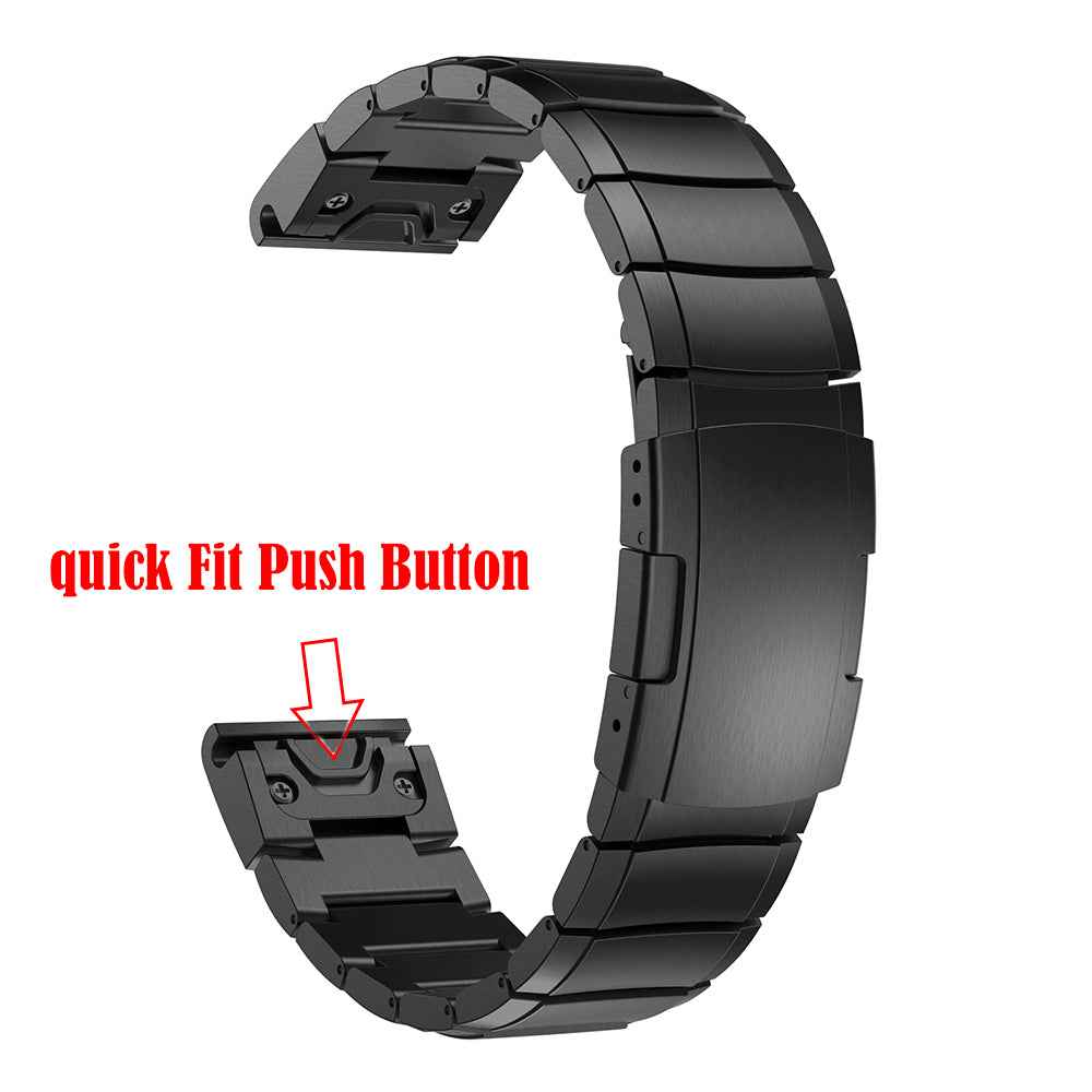 Stainless Steel Bracelet Link Chain Watch Band with Quick Fit Push Buckle for Garmin Fenix 5 195mm - Black