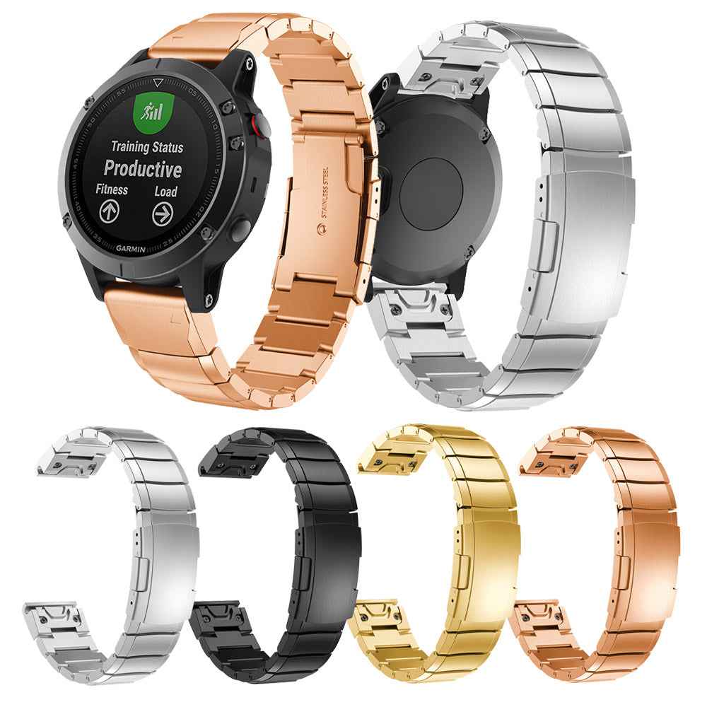 Stainless Steel Bracelet Link Chain Watch Band with Quick Fit Push Buckle for Garmin Fenix 5 195mm - Black