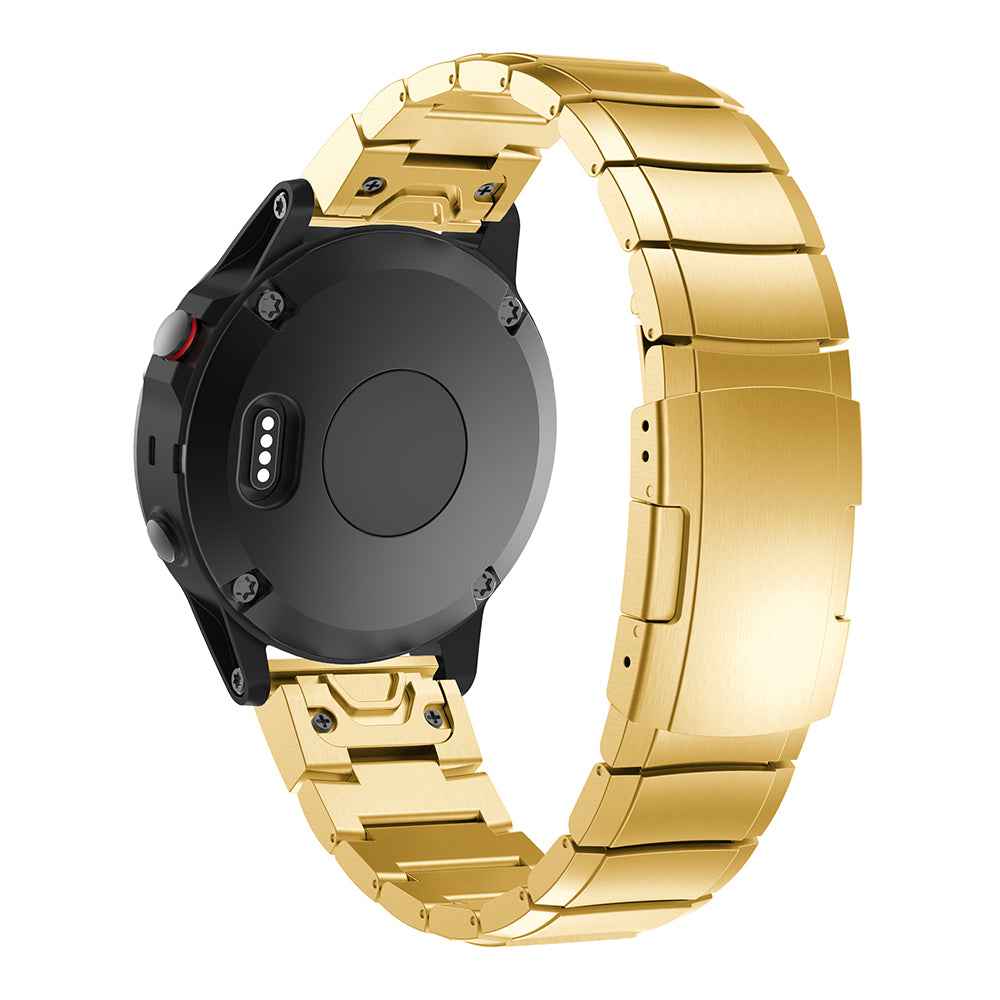 Stainless Steel Bracelet Link Chain Watch Band with Quick Fit Push Buckle for Garmin Fenix 5 195mm - Gold