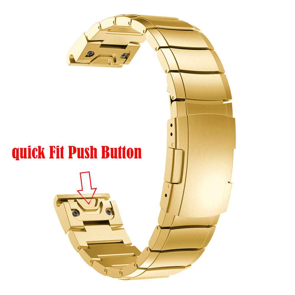 Stainless Steel Bracelet Link Chain Watch Band with Quick Fit Push Buckle for Garmin Fenix 5 195mm - Gold