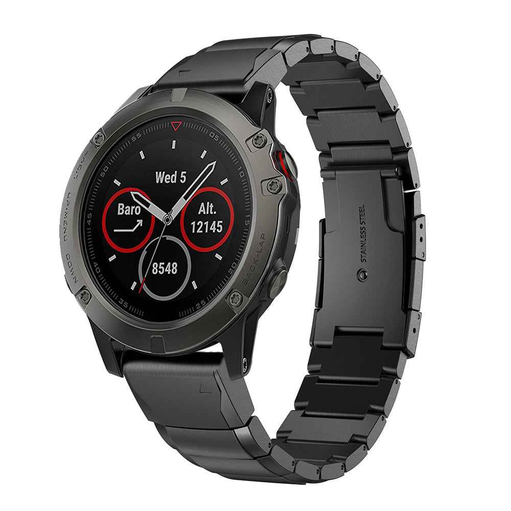 Stainless Steel Watch Wrist Strap with Butterfly Buckle for Garmin Fenix 5X - Black