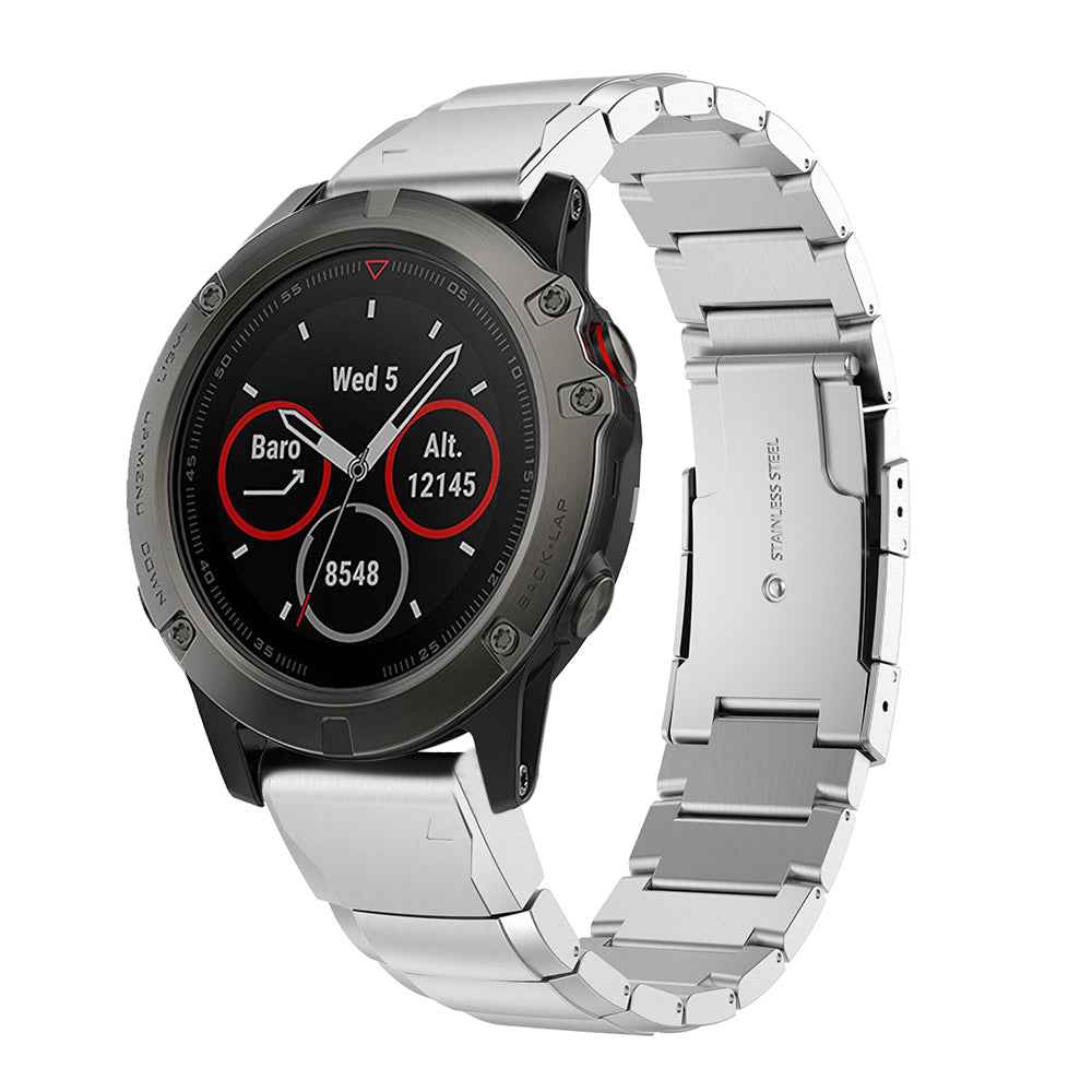 Stainless Steel Watch Wrist Strap with Butterfly Buckle for Garmin Fenix 5X - Silver
