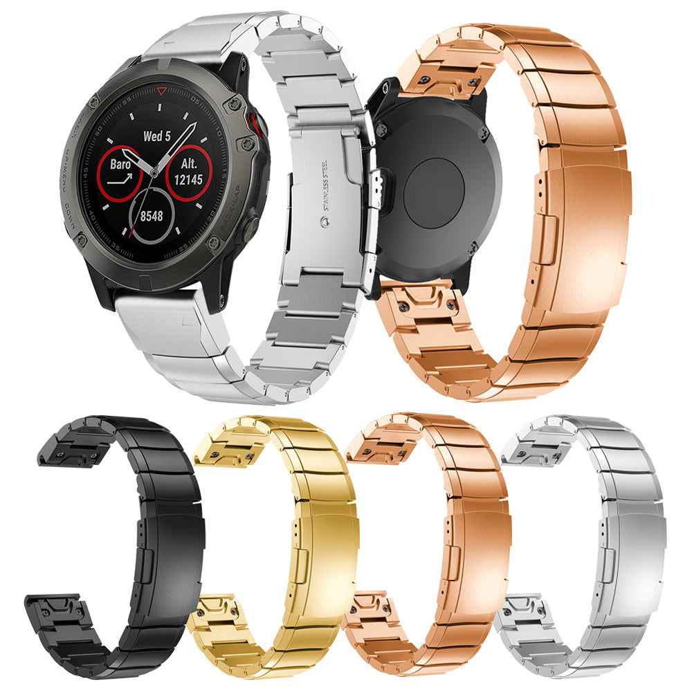 Stainless Steel Watch Wrist Strap with Butterfly Buckle for Garmin Fenix 5X - Silver