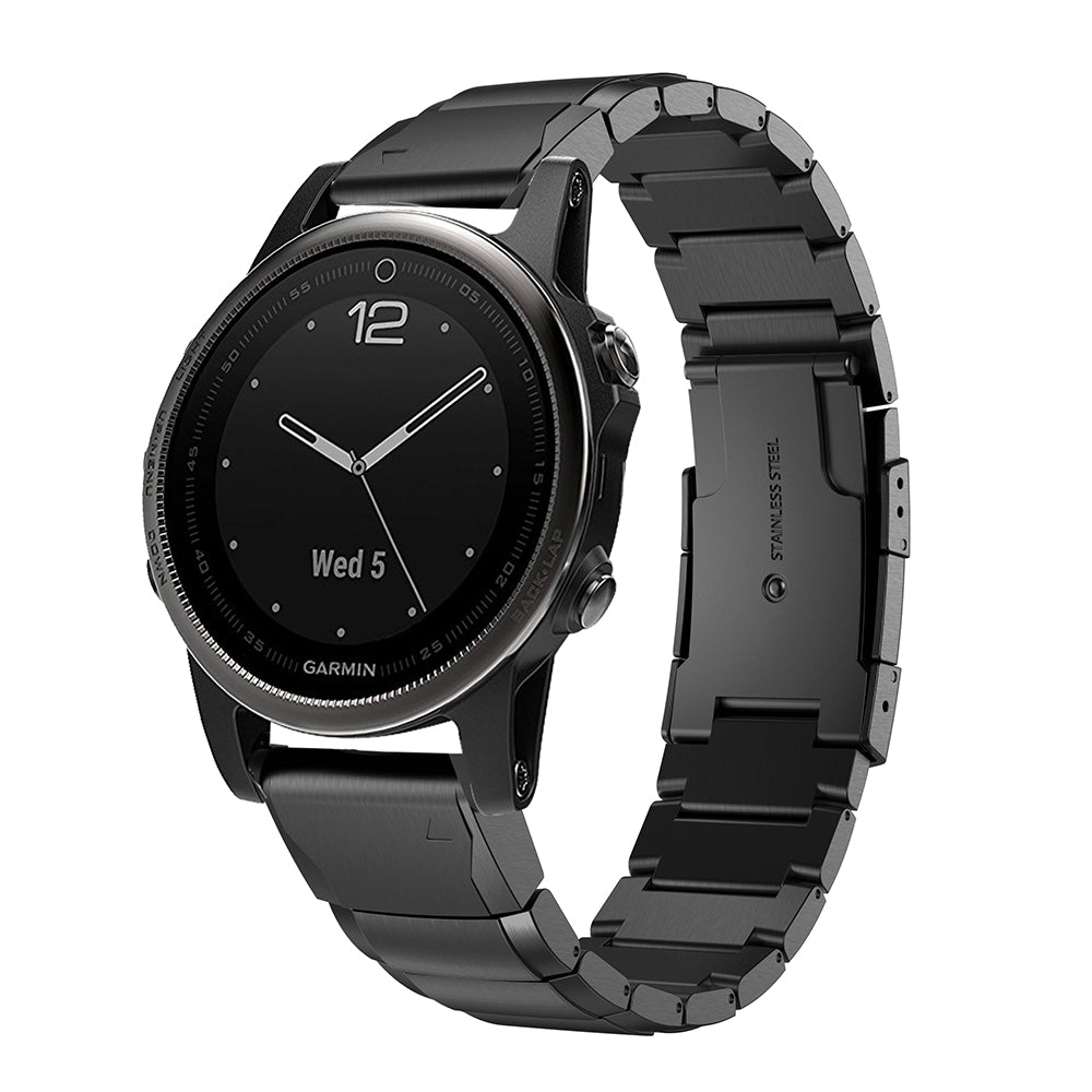 For Garmin Fenix 5S Quick Release Stainless Steel Watch Band Replacement Strap with Folding Clasp - Black - UNIQBUY
