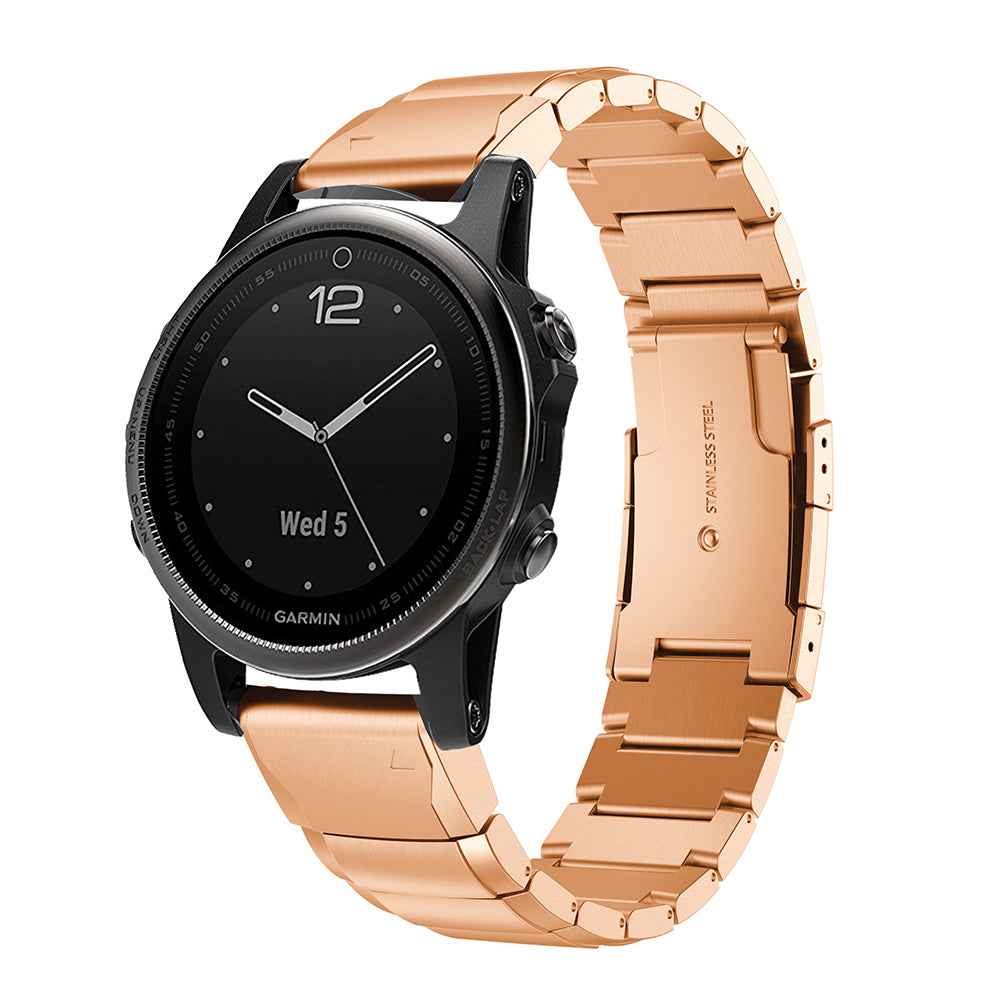 For Garmin Fenix 5S Quick Release Stainless Steel Watch Band Replacement Strap with Folding Clasp - Rose Gold