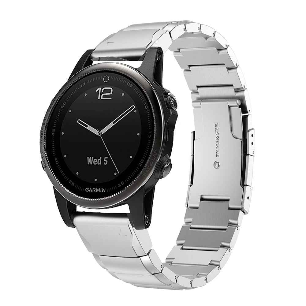 For Garmin Fenix 5S Stainless Steel Link Chain Watch Band with Folding Clasp - Silver